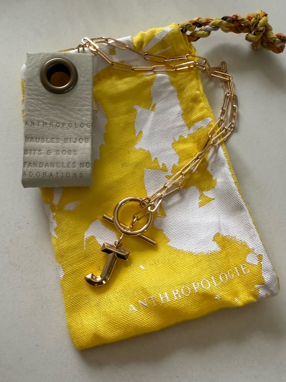 NWT Anthropologie Gold Initial J Toggle Necklace